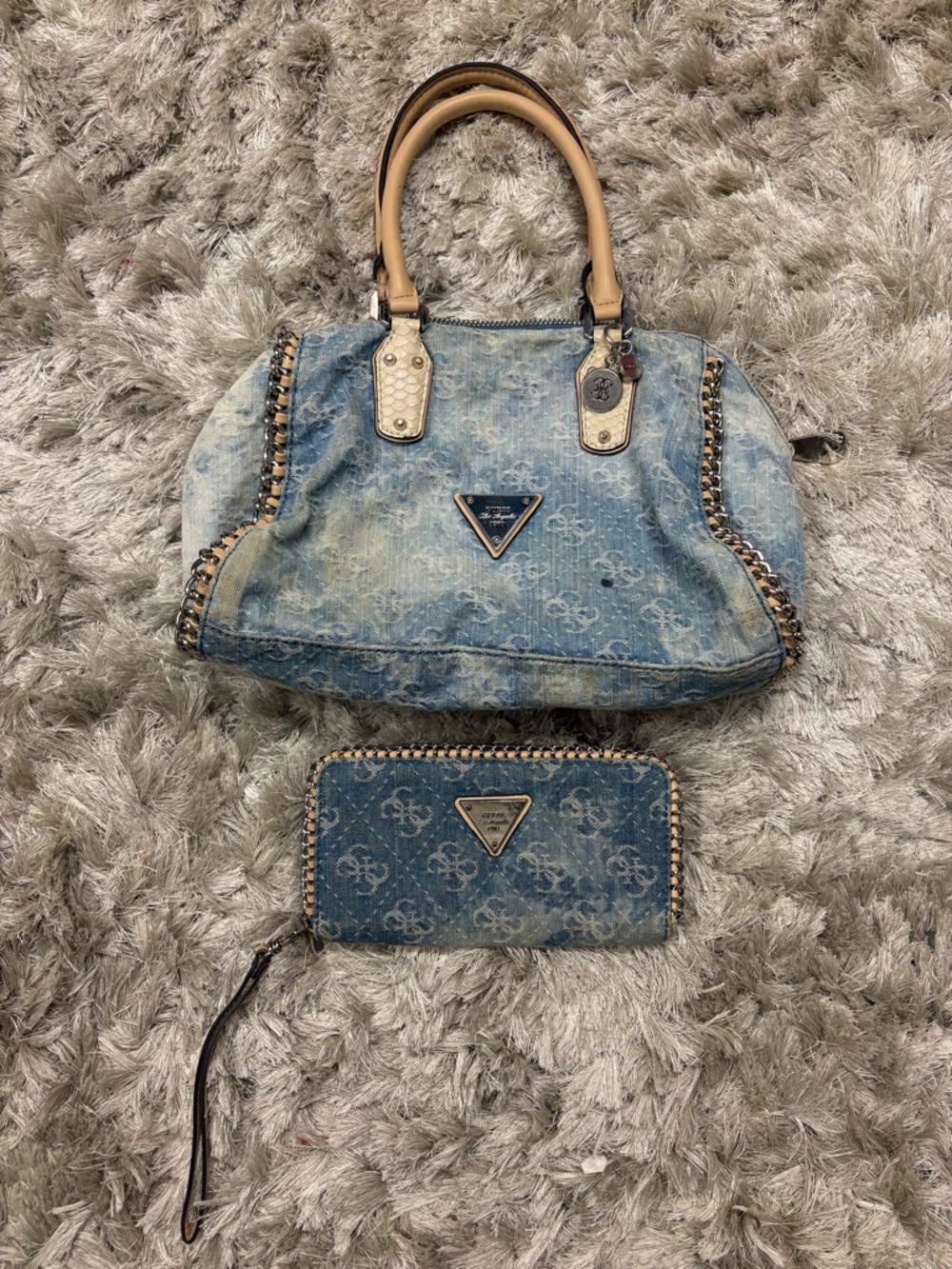 AS IS Guess denim handbag and wallet